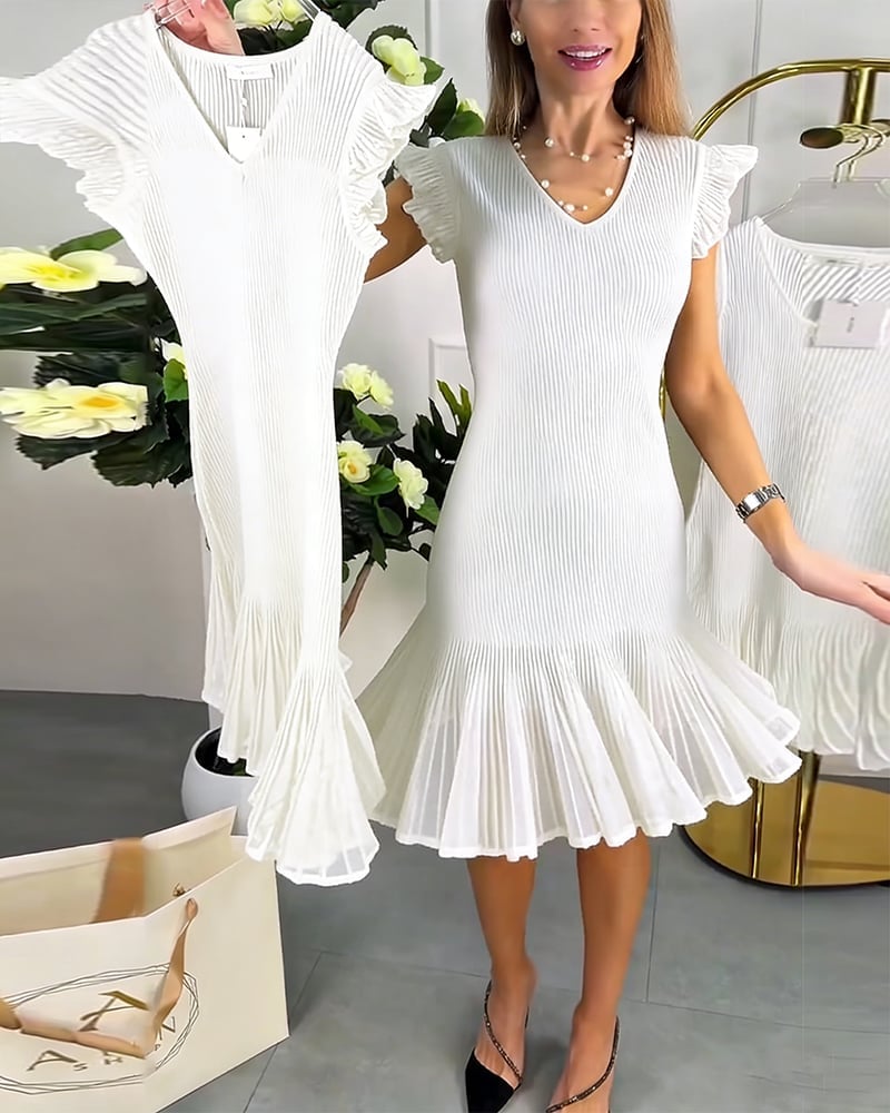Kleid Kleine Flügelärmel Spitze V-Ausschnitt