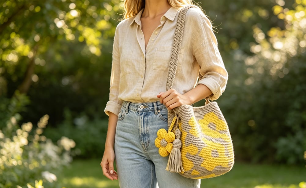 Crochet Flower Tote Bag
