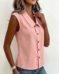 Sleeveless Lapel Linen-Cotton Shirt