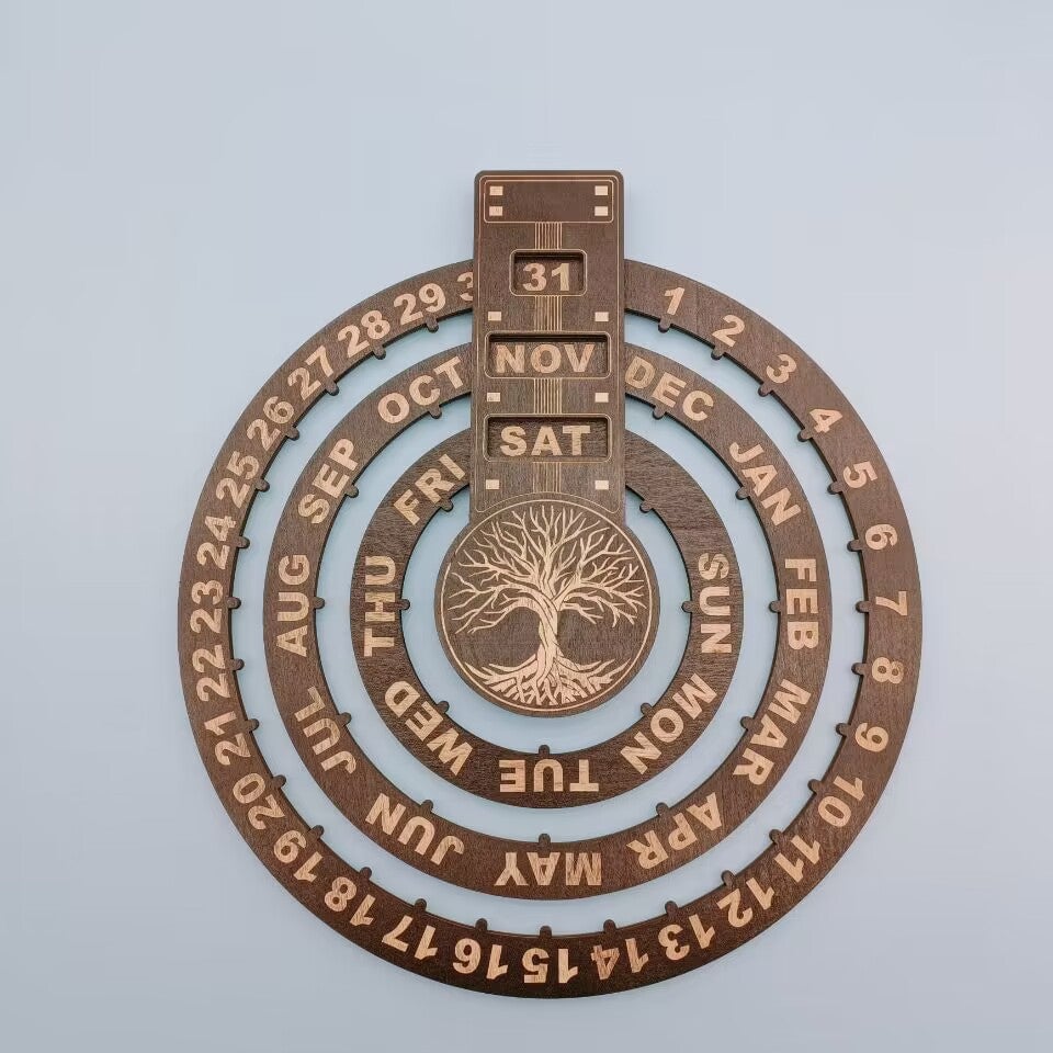 Roterende cirkulær evighedskalender i træ