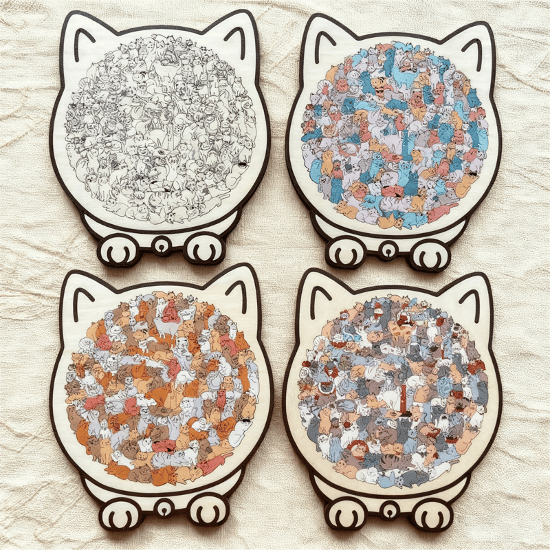 135-Piece Cat-Shaped Wooden Puzzle