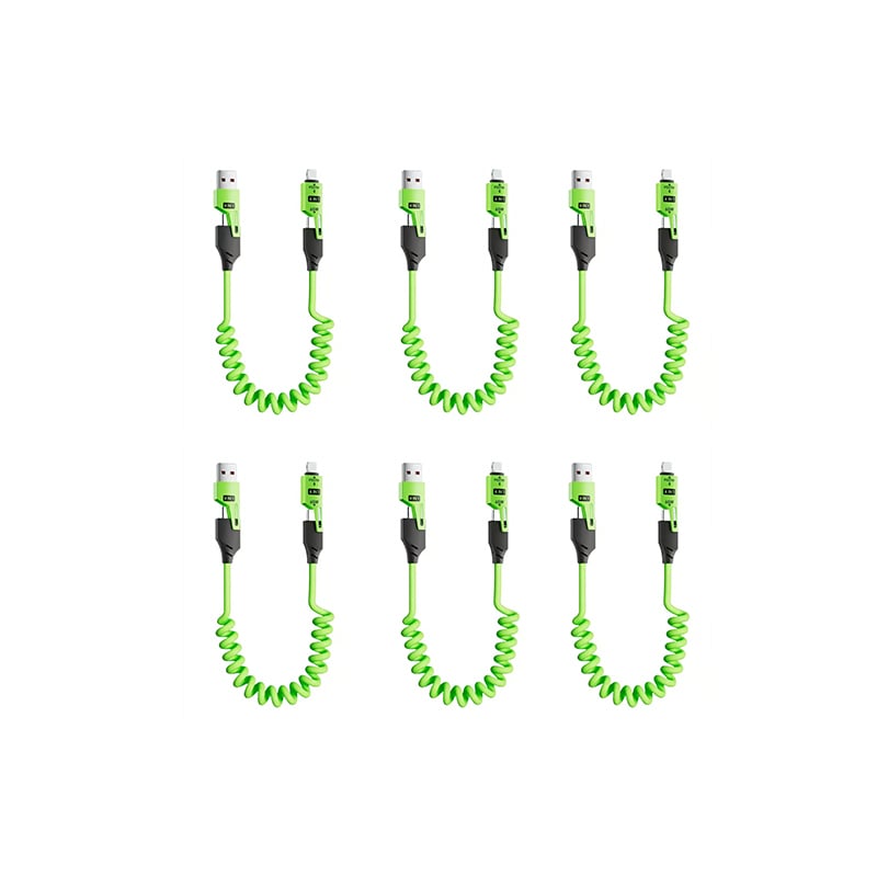 Spring retractable 4 in 1 65w fast charging data cable