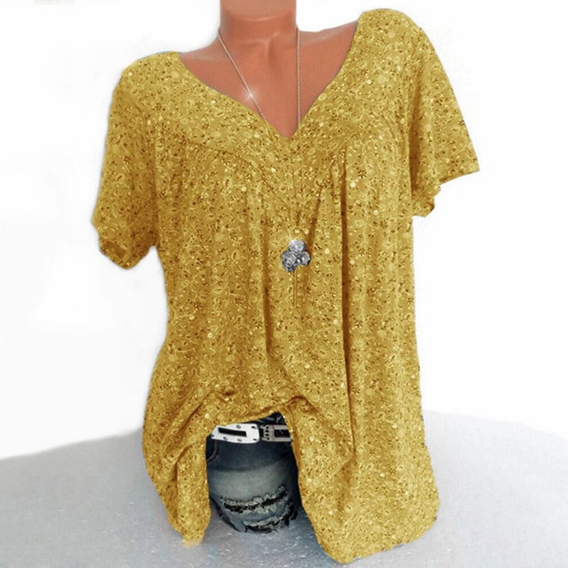 Camiseta de verano casual de manga corta con cuello en V para mujer