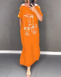 Robe Épaules Dénudées Découpée Imprimé Fente