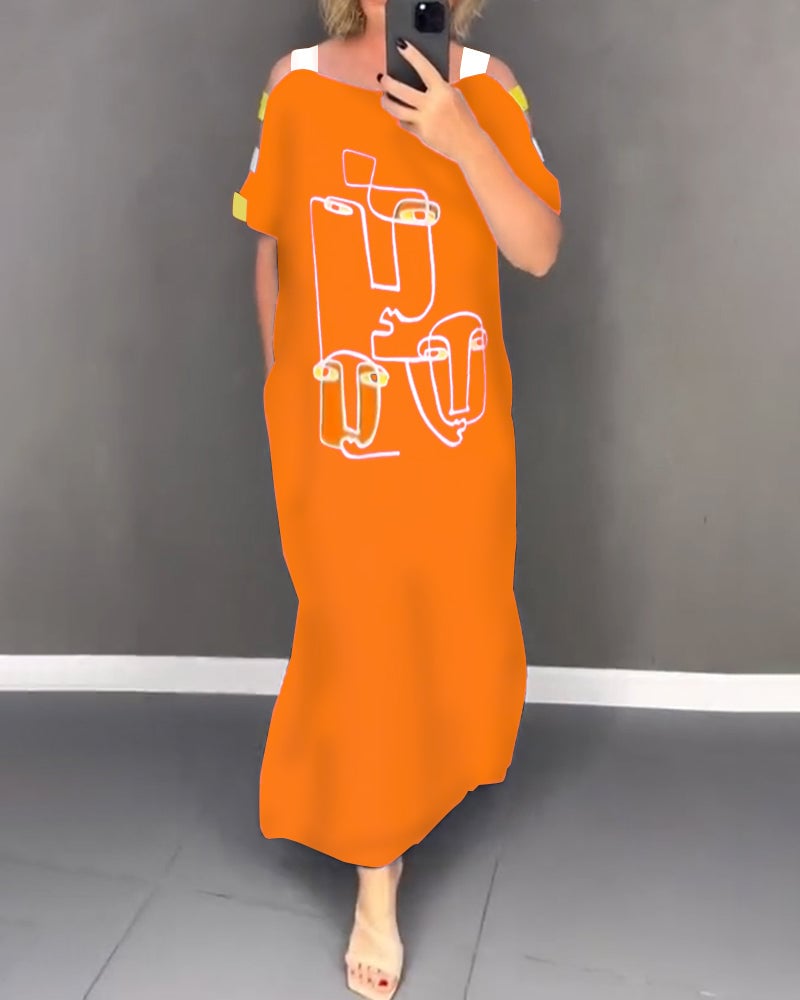 Robe Épaules Dénudées Découpée Imprimé Fente