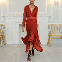 New Sexy Deep V Collar Plain Flouncing Maxi Dress.MC