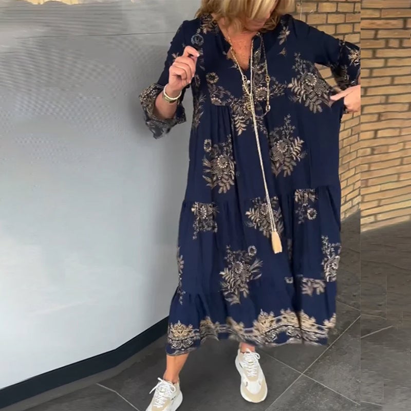 Abito allentato vintage con scollo a V