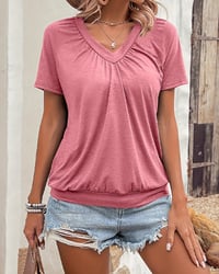 Casual Pleated V-Neck T-Shirt