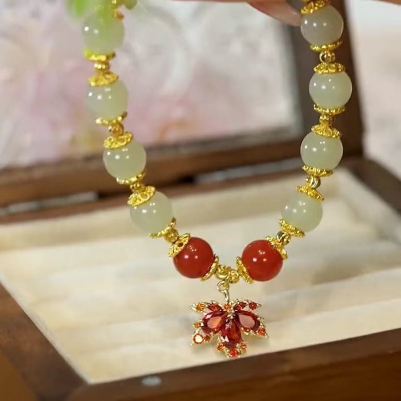 Bracelet feuille d'or jade Hetian