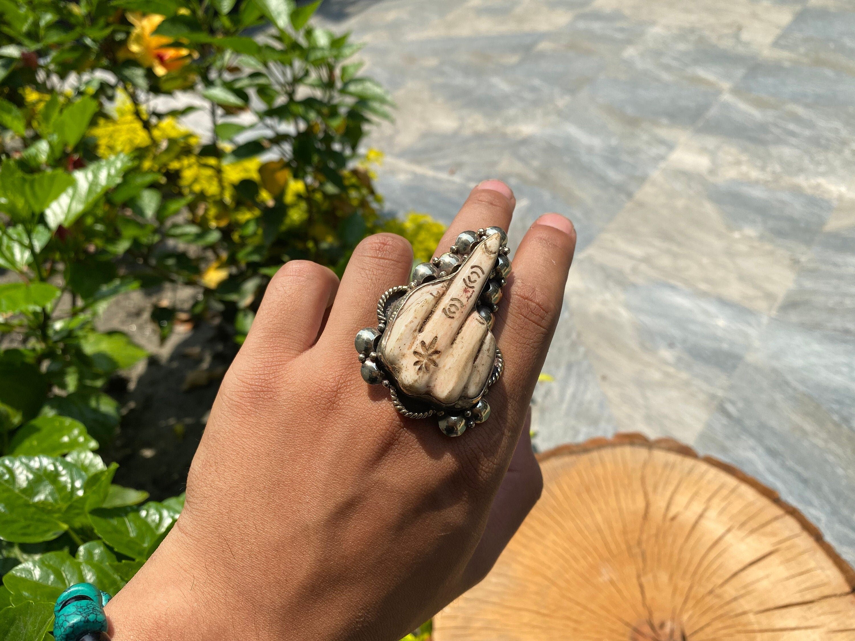 Funny Finger carved on Buffalo bone