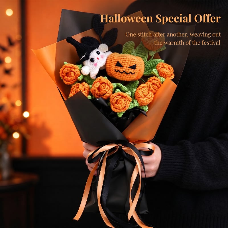Handmade Crochet Halloween Flower Bouquet