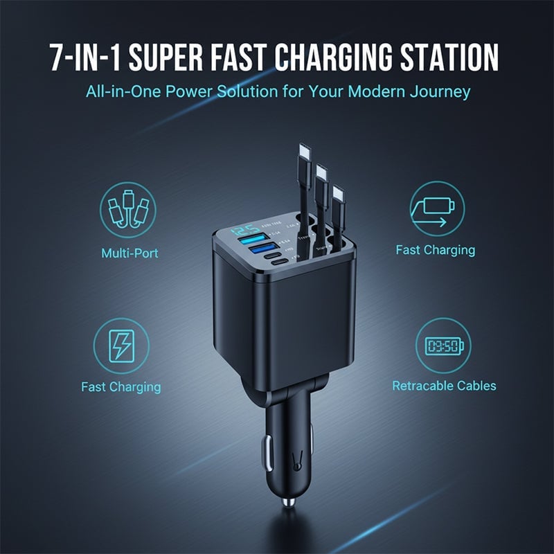 7-Port Universal Retractable Car Charger