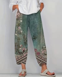 Retro print pocket baggy pants