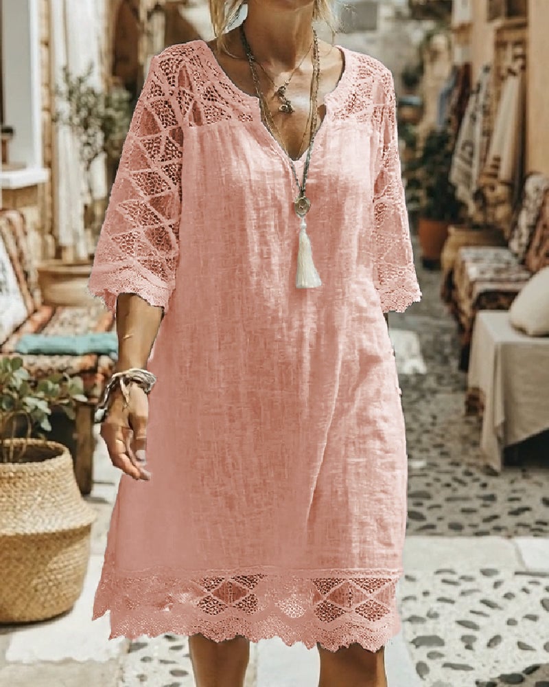 V-Neck Lace Patchwork Casual Dress