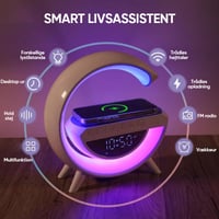 G-formet LED lampe og højtaler med trådløs opladning