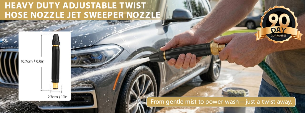 Heavy duty adjustable twist hose nozzle