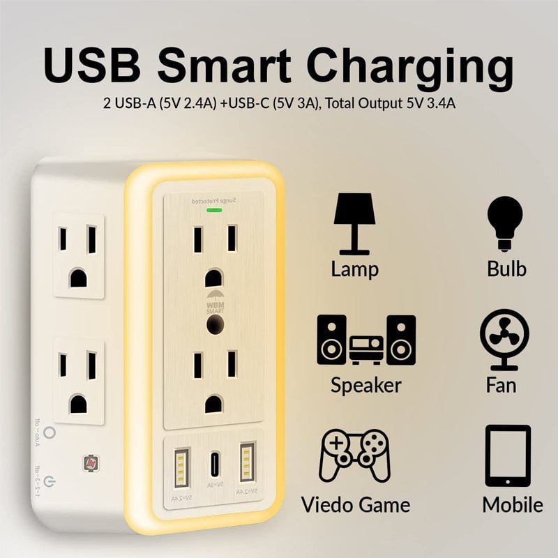 USB Light-Sensing 6-Outlet Power Strip
