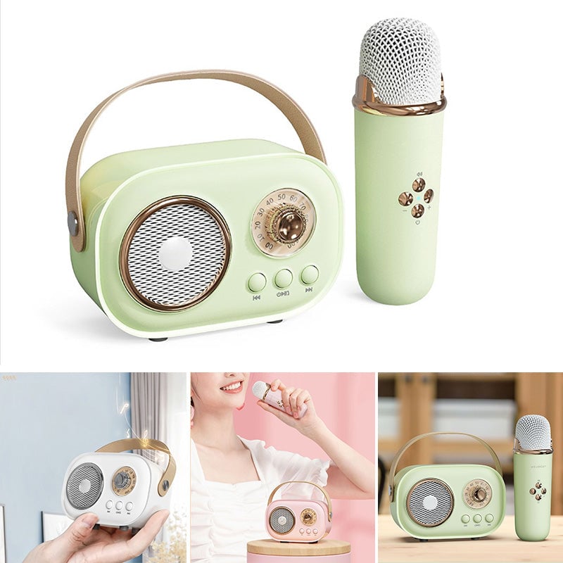 Mini Karaoke Machine & Bluetooth Speaker With Wireless Microphone