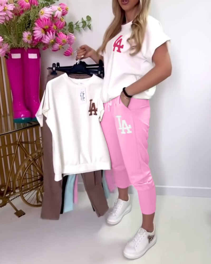 Sports Letter Print Skinny Pants Set