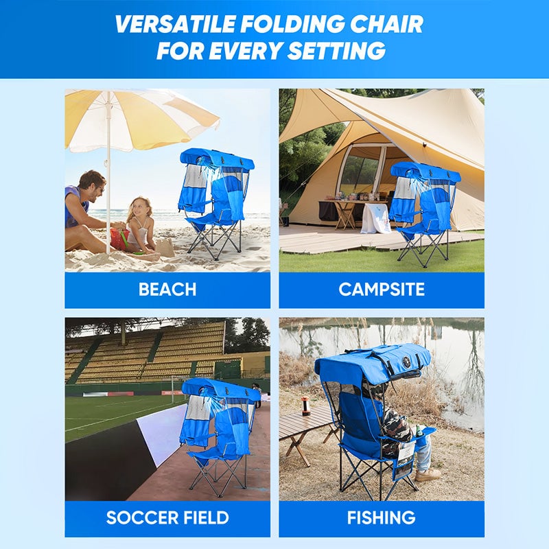 Foldable Camping Chair with Canopy and Fan