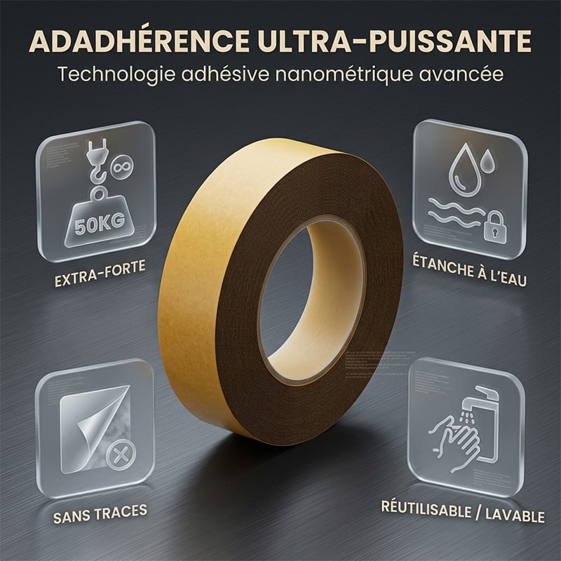 Ruban adhésif double-face puissant et imperméable