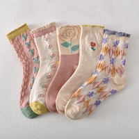 10 Pairs Women's Pink Floral Cotton Socks