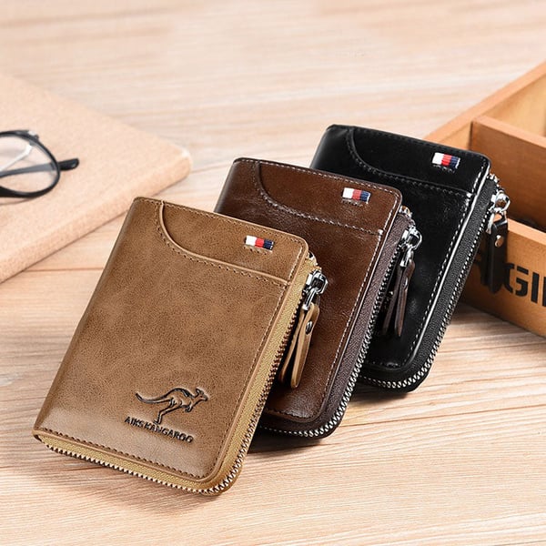 Kangaroo Men’s RFID Blocking Wallet with Zipper Multi Credit Card Holder
