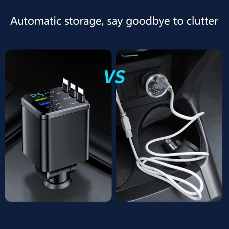 7-in-1 Universal Retractable Car Charger with Intelligent Voltage Display