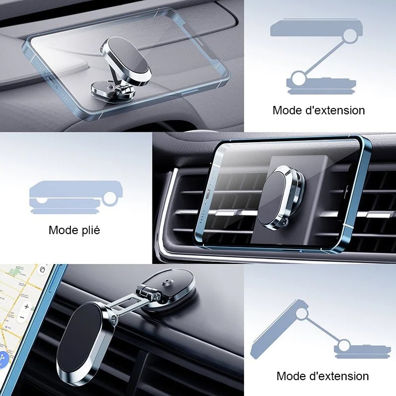 Support de téléphone magnétique pliable en alliage pour voiture