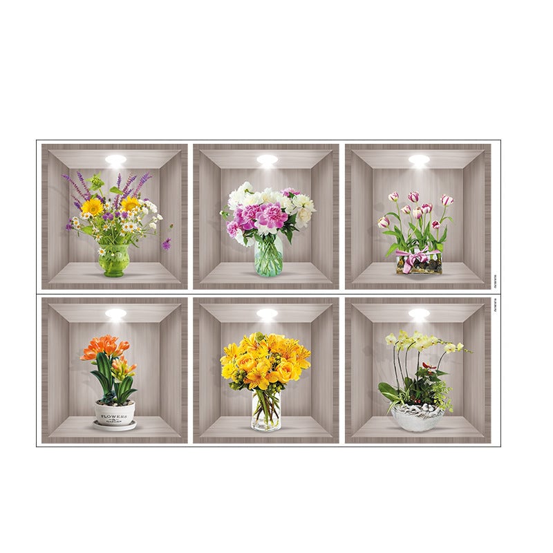 Autocollant mural vase fleurs 3D💓