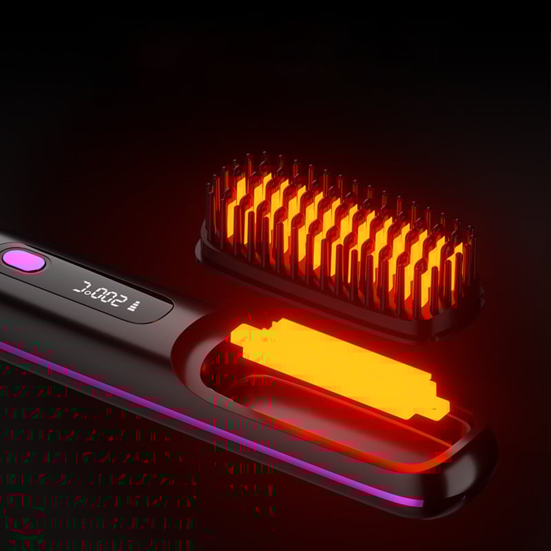 Ceramic Heated Cordless Portable Curling Straightening Brush