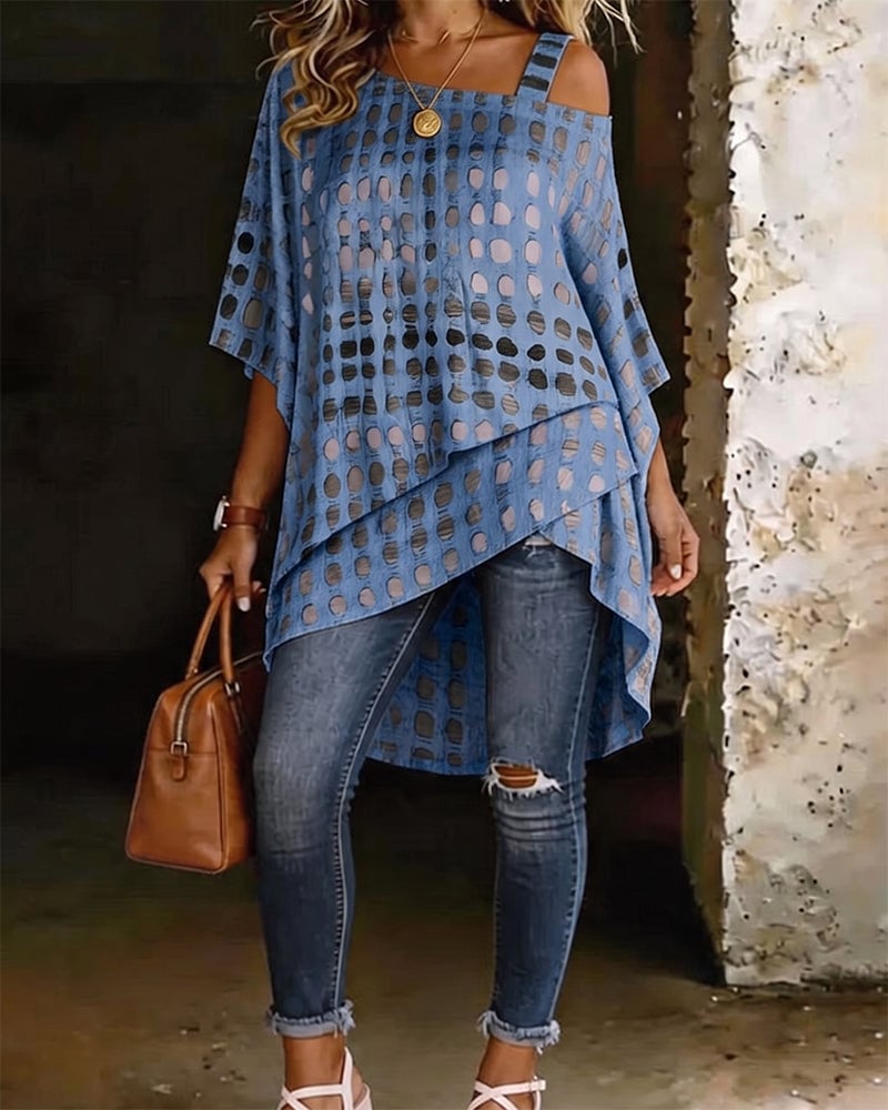 Polka Dot Print One-Shoulder Irregular Blouse