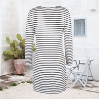 Cord Tie Striped Long Sleeve Dress