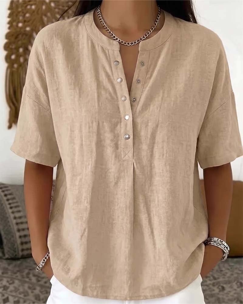 Solid Color Casual Short Sleeve Blouse