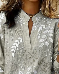 Floral Stand-Collar Blouse