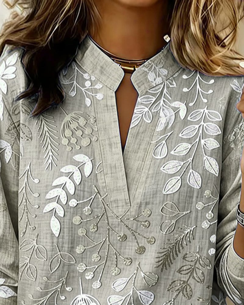 Floral Stand-Collar Blouse