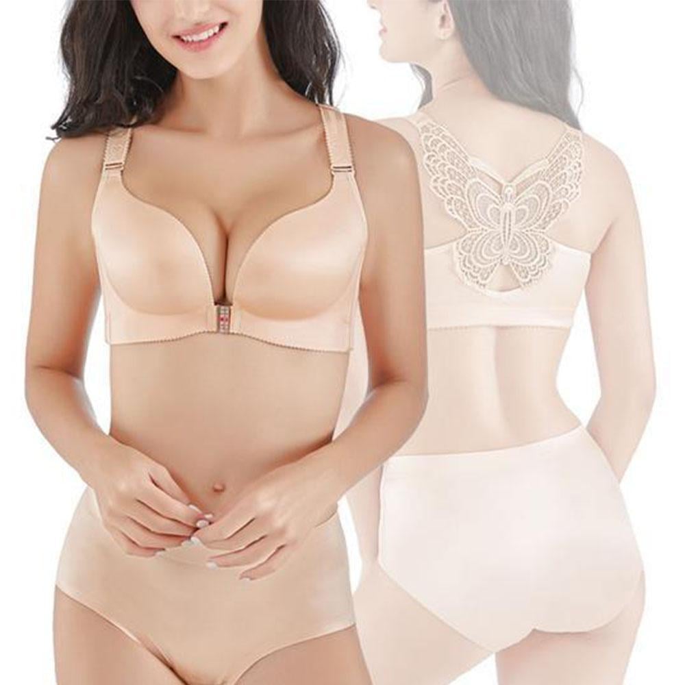 Butterfly Embroidery Front Closure Bra Without Support Wires