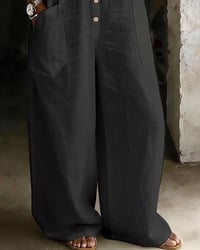 100% Cotton Lapel Collar Casual Wide Leg Jumpsuit