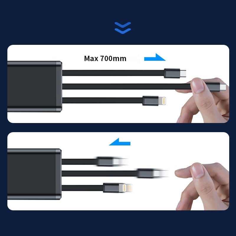 7-in-1 Universal Retractable Car Charger with Intelligent Voltage Display