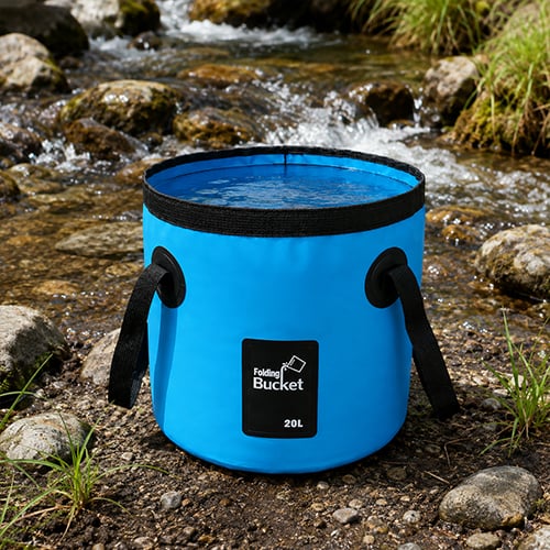 Wide-mouth folding bucket for filling and washing