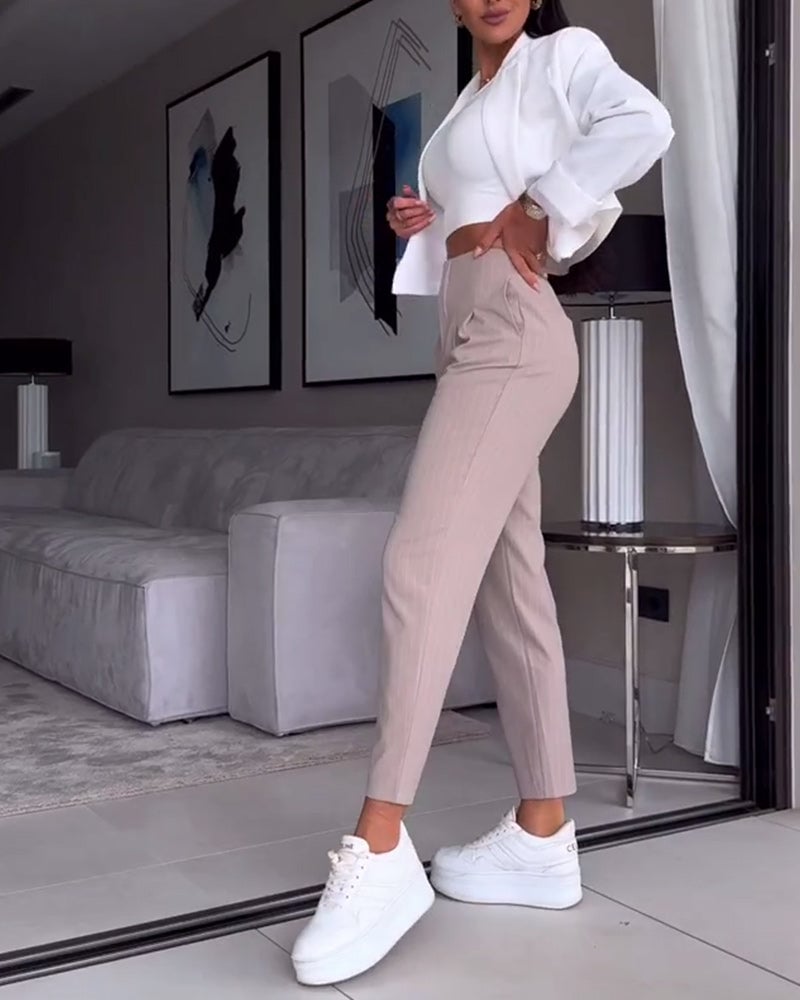 Solid color slim fit casual suit pants