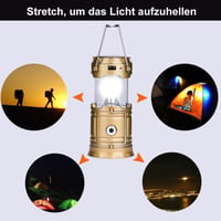 Solar wiederaufladbare LED Laterne für Camping, mit Lithiumbatterie