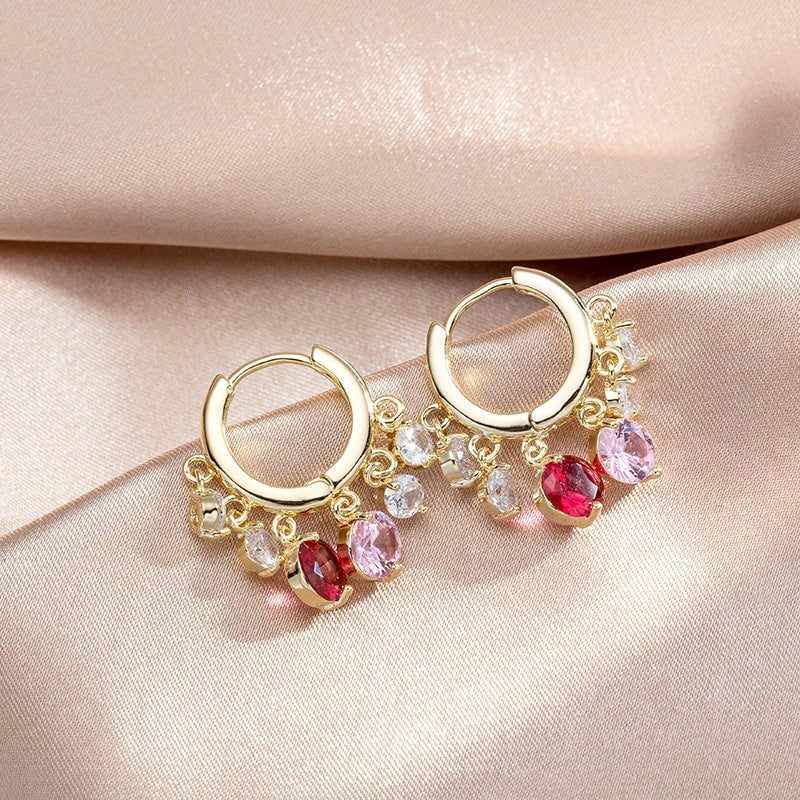 Glitter Colorful Zircon Drop Hoops Earrings