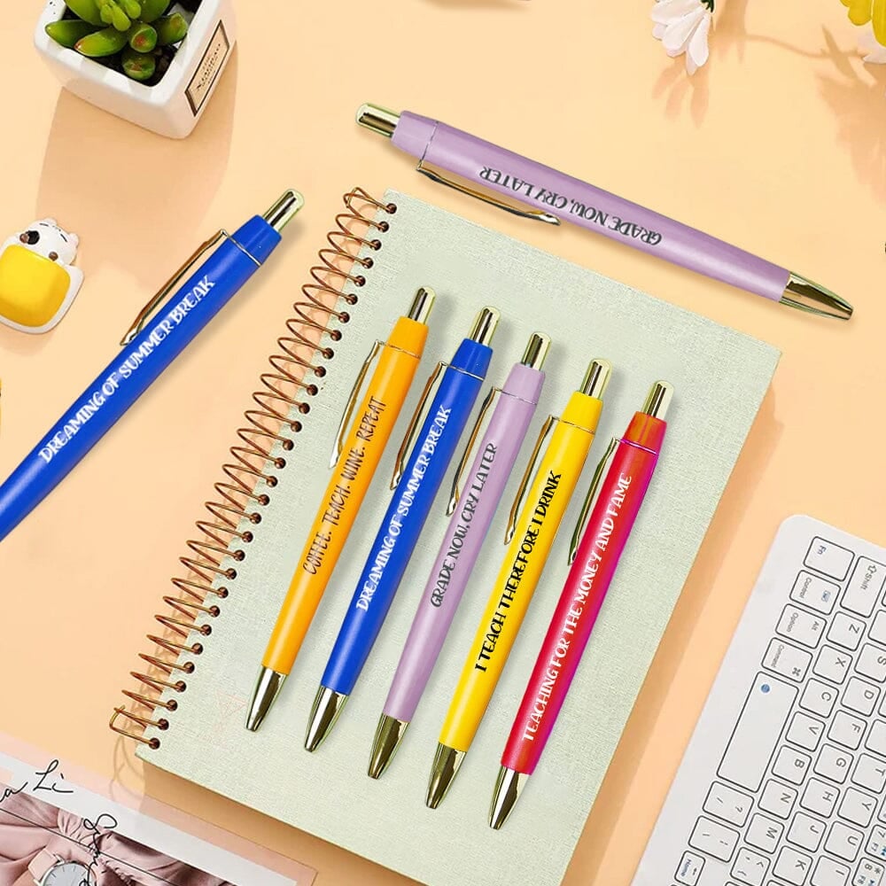 5 pcs Funny Teachers Ballpoint Pens Set (3*Black Ink+2*Red Ink)