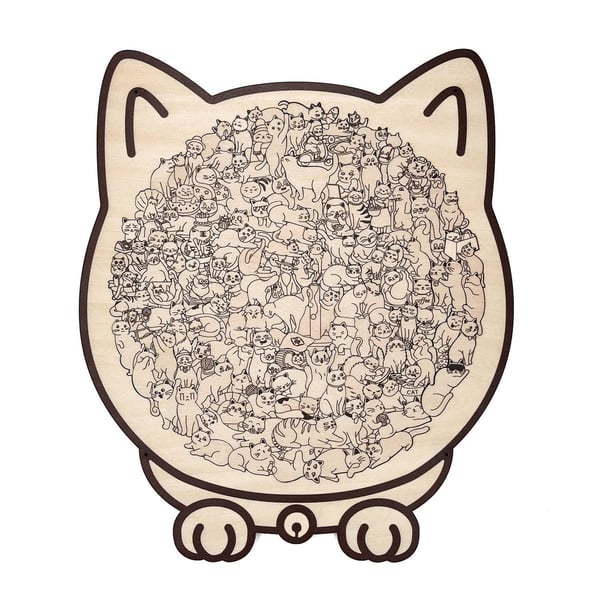 135-Piece Cat-Shaped Wooden Puzzle