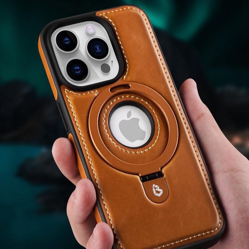 Full-Coverage Shockproof Leather Magnetic Stand iPhone Case