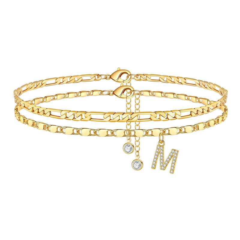 A-Z Letter Layered Ankle Bracelets for Women