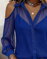 Lapel Off Shoulder Sheer Shirt Camisole Two Piece Set
