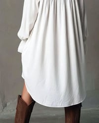 Lace-Paneled Lantern-Sleeve Dress