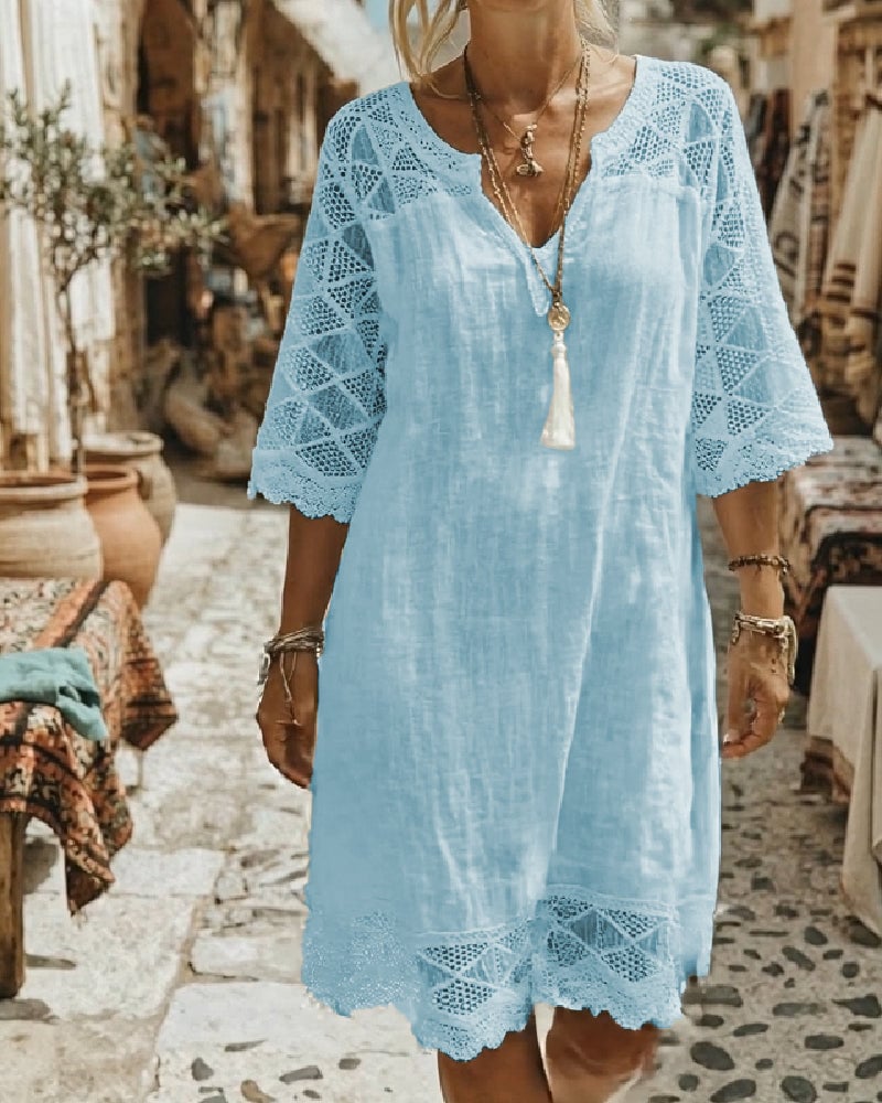 V-Neck Lace Patchwork Casual Dress